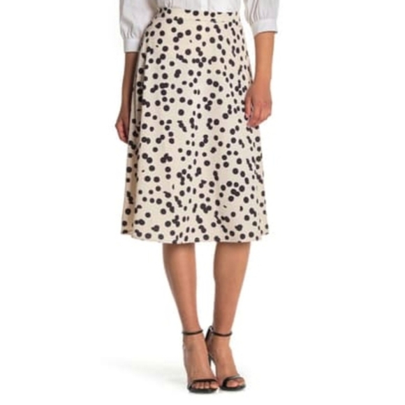 Tahari Polka Dot A Line Midi Skirt Nude Black Business Causal Work SZ Small - Picture 1 of 4